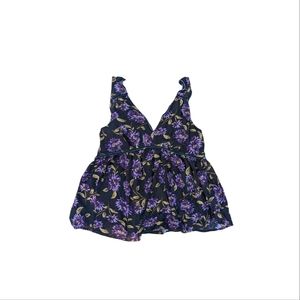 Purple Flowers Floral Empire Waist Tank Top Peplum Boho Grunge AE Size Small